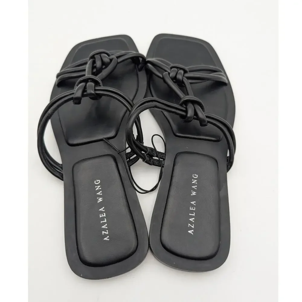 KAIALEA &AWG Black Knotted-Strap Square-Toe Sandals